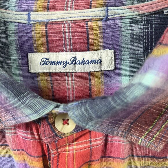 Tommy Bahama Shirt Mens Medium Multicolor Plaid Cotton Button Front Casual - Picture 2 of 12